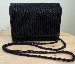 Vintage Mes Ami Black Beaded Evening Bag Clutch Crossbody 1980s 1990s